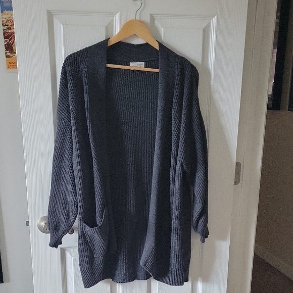 Women's Dark Gray Open-Front Sweater - Picture 2 of 6